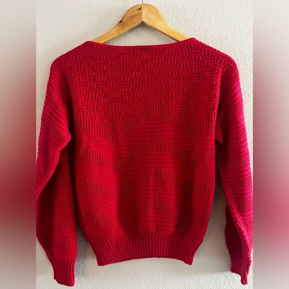 Vintage Keneth‎ Too! SZ S/M Red Crew Neck Sweater Classic Knit 80s - Picture 12 of 16
